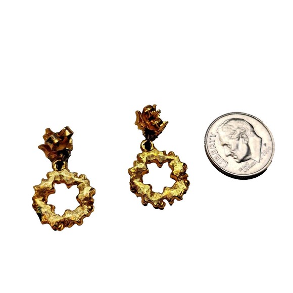 Vintage Rhinestone Christmas Wreath Earrings Dangling Stud Style Green, Gold - Picture 4 of 5
